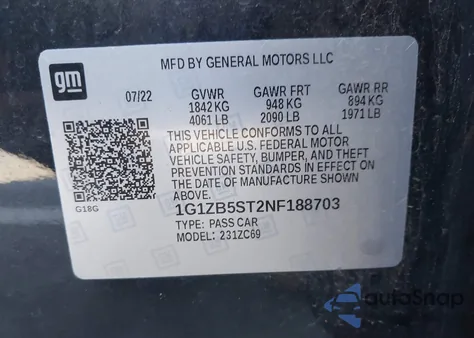 2022 Chevrolet Malibu Fwd Ls из США, поврежденный, VIN 1G1ZB5ST2NF188703